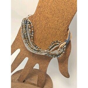 Peyote Bird Multi-Strand Sead Beads & Cord 8" Bracelet Clear Brown Gold Blue NWT